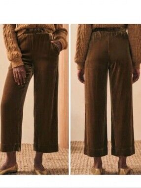 Faherty Stretch Silk Velvet Genevieve Crop Pant M Short Pull On Wide Leg Breen